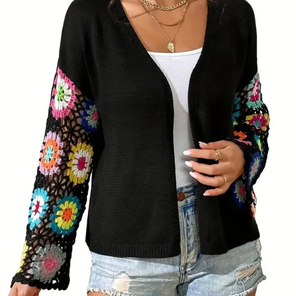 Colorful Crochet Sleeve Cardigan - Picture 2 of 3